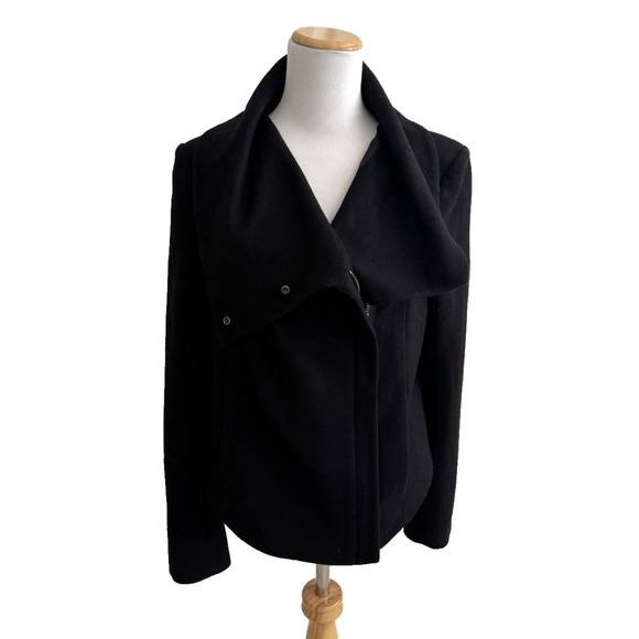 Helmut Lang Short Jacket M Black Wool Lined Asymmetrical Zip Pockets Moto Biker - Picture 1 of 9